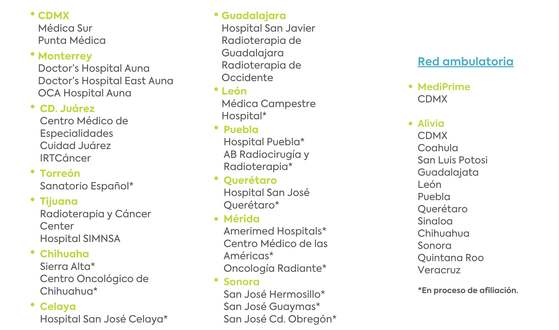 Seguro de Cáncer - Red Nacional de Hospitales